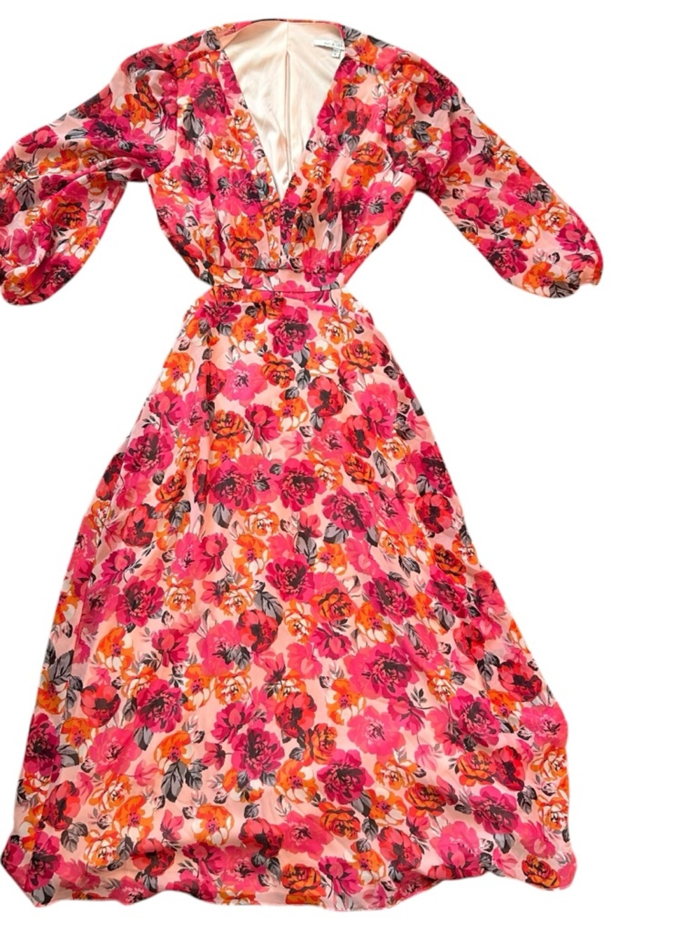 Julia Jordan Women’s 6 Floral 3/4-Sleeve Midi Dress Coral Pink Orange
